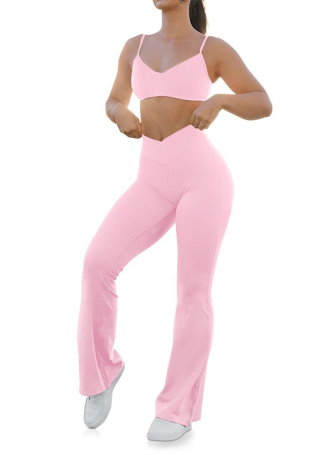 HEGALY Women's Flare Yoga Pants - Crossover Flare Leggings Buttery Soft High Waisted Workout Casual Bootcut Pants Bright Pink - Image 2